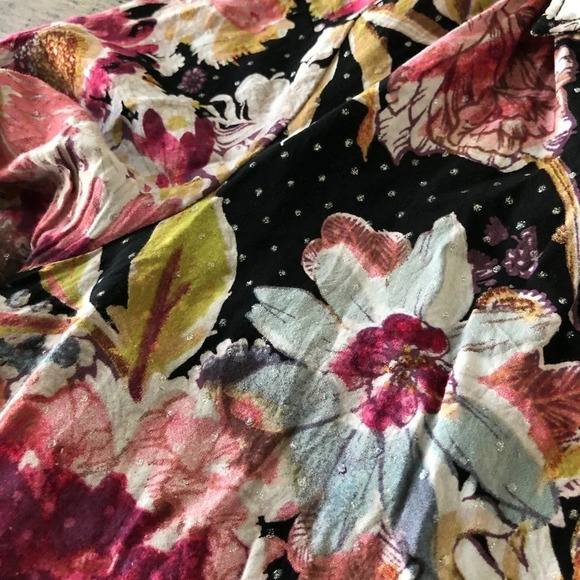 Maeve Dark Floral Black Tunic Top Metallic Boho S - Picture 5 of 7